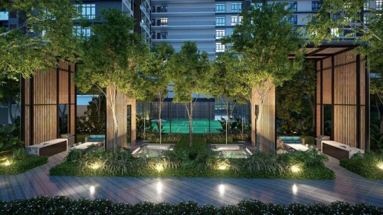 Garden cabanas and landscaped relaxation areas at Khaya Residences Bangsar