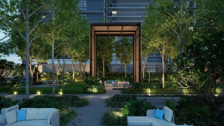Haven Pavilion outdoor lounge surrounded by landscaped gardens at Khaya Residences Bangsar