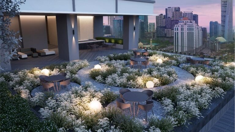Twilight Garden with outdoor seating and city views at Khaya Residences Bangsar
